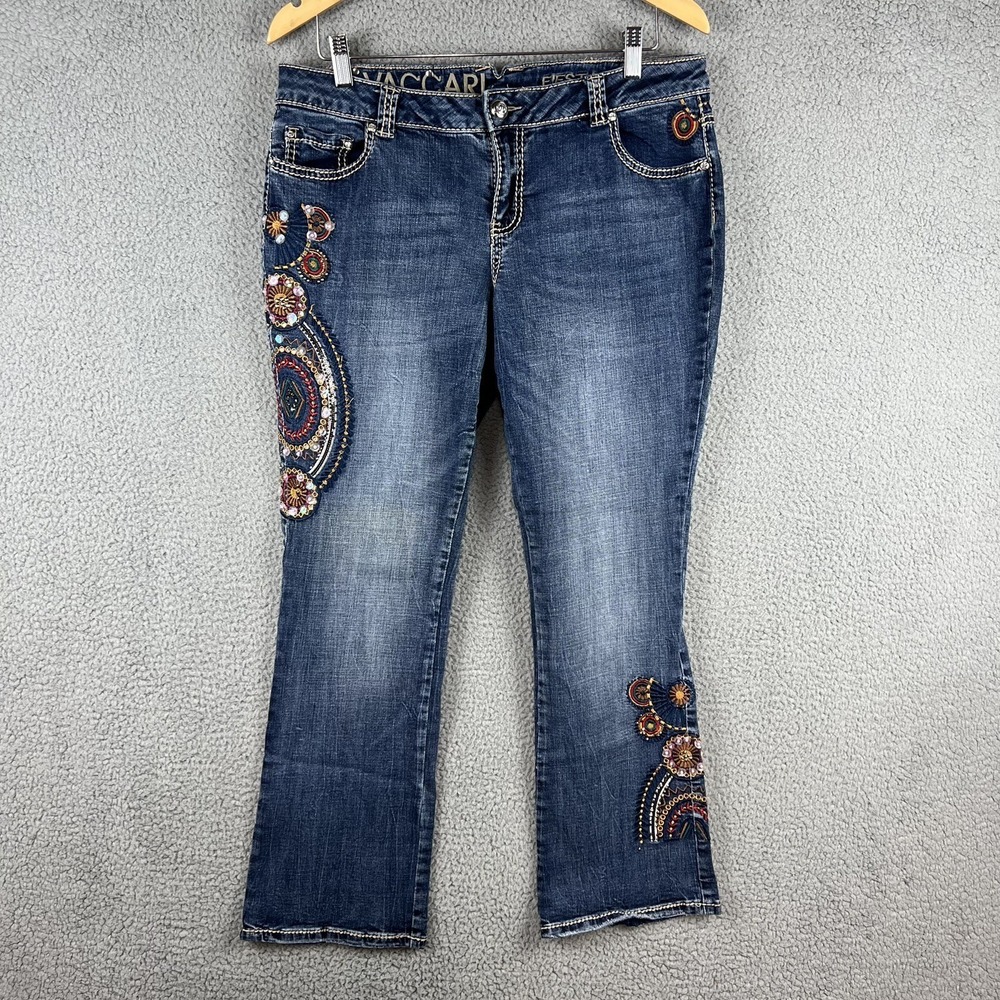 Vaccari Jeans Womens 34 X 30 Fiesta Embroidered Embellished Festival Stretch